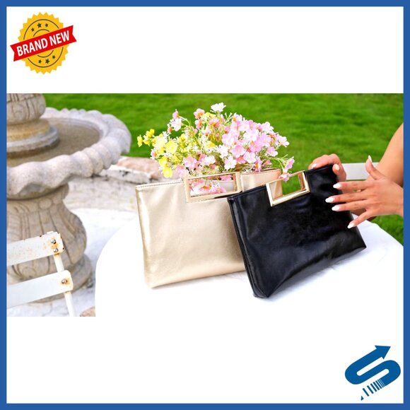 Sparkly PU Leather Clutch Purse with Handle and Shoulder Strap for Formal Events